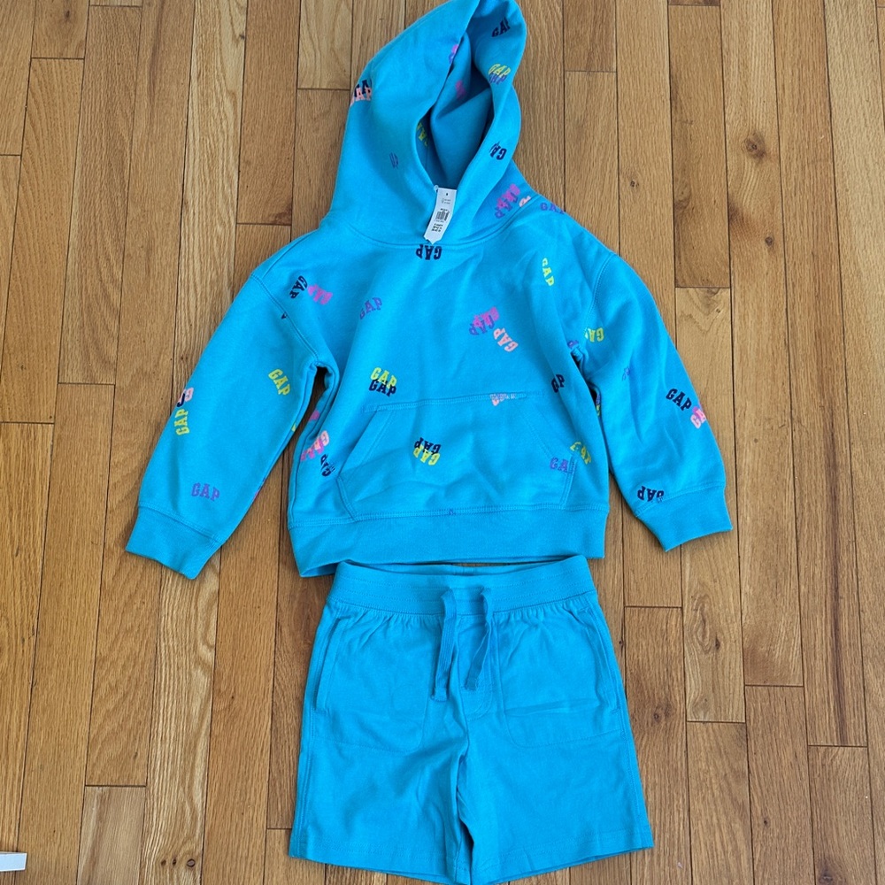 GAP Turquoise Hoodie & Shorts Set with Multicolor Logo